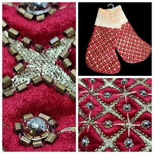2 Piece Luxury Red Gold & Silver Shimmer Beaded Christmas Stocking Set NEW